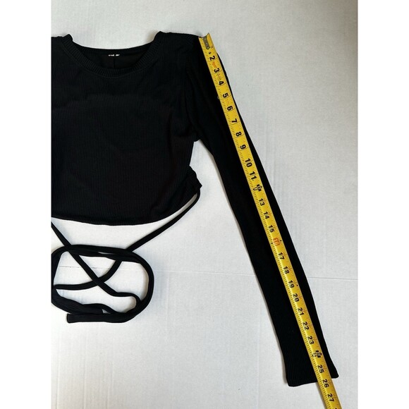 ALO Yoga Ribbed Manifest Long Sleeve Top Black Size M Tie Up Open Back Blouse - Picture 6 of 9
